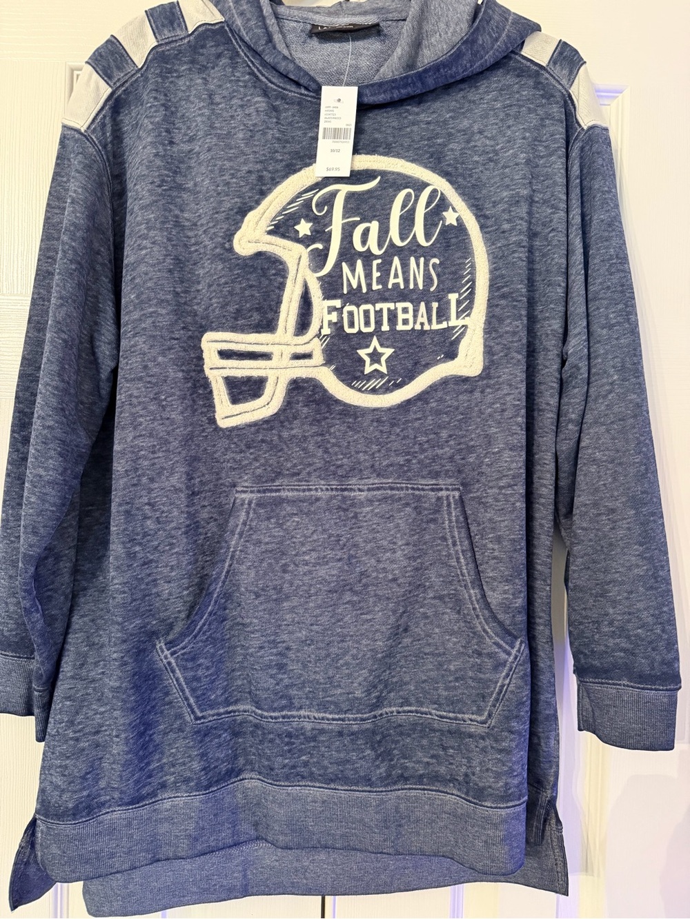 Women's Blue 'Fall Means Football' Hooded Hoodie- 10/12W - fits like a size 14